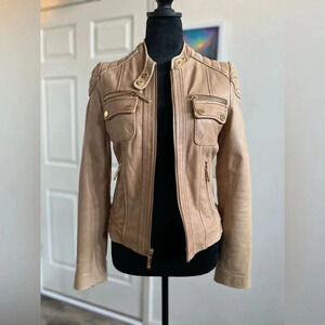Michael Kors moto beige leather jacket